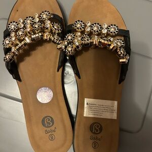 Black and Gold Embellished Women's Sandals